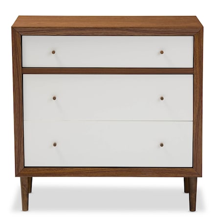 Baxton Studio Harlow Mid-century Modern White and Walnut Wood 3-drawer Chest 121-6782